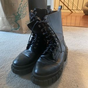chunky black ankle combat boots